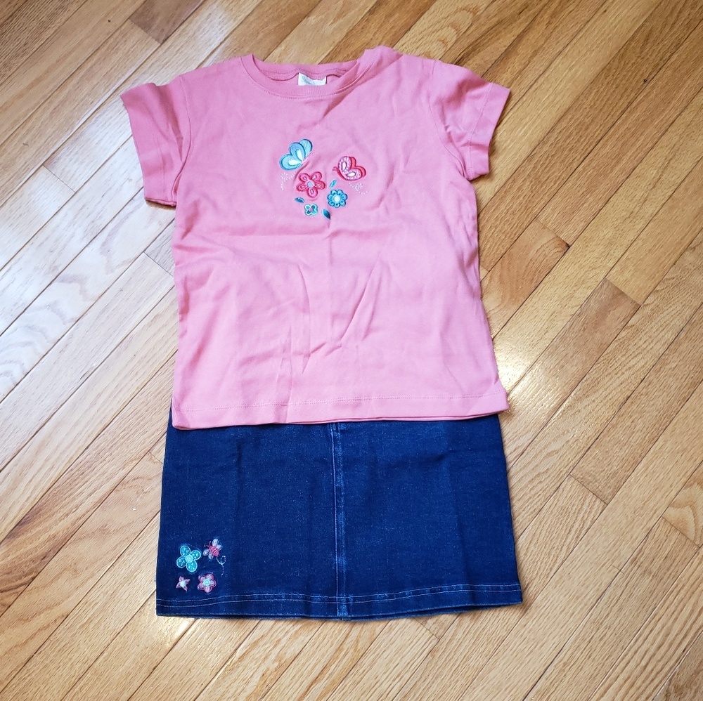 Girls Tee and Denim Skirt Set NWOT